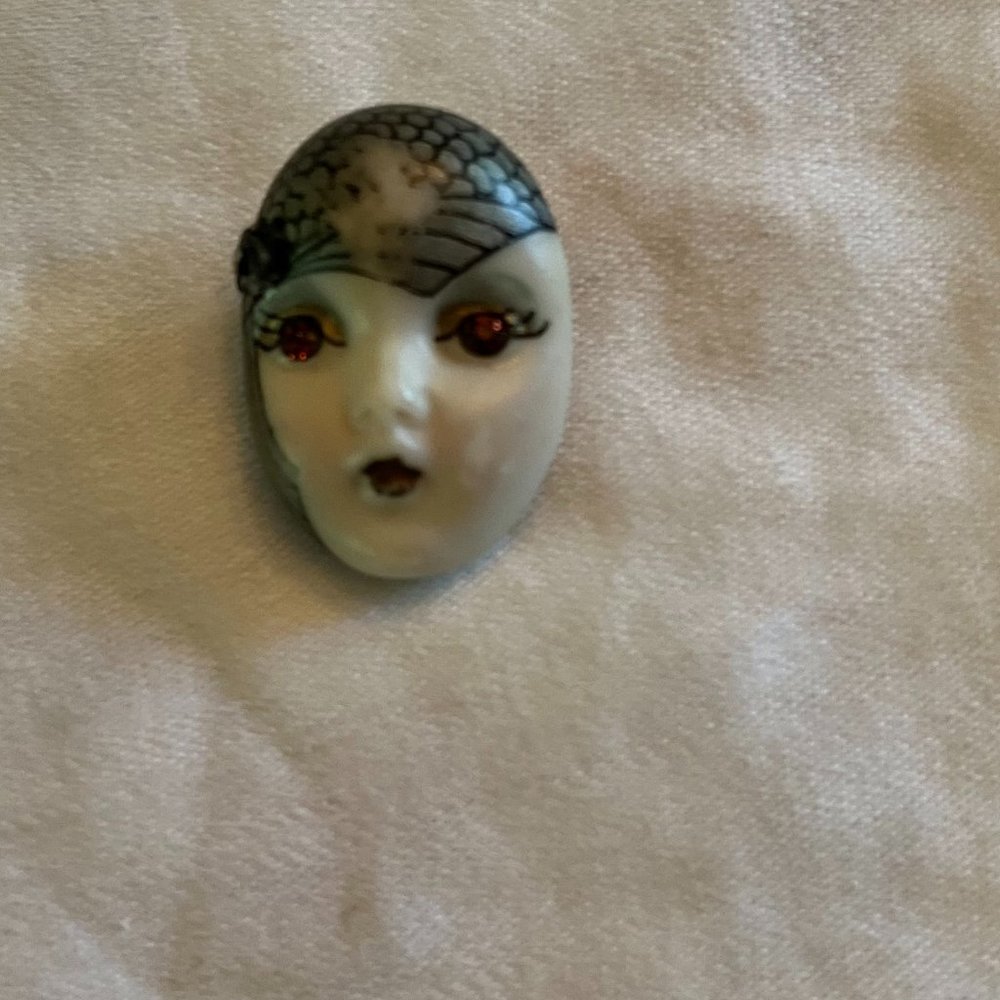 Pin--Mardi Gras Like Painted Face Handmade & Signed by Artist